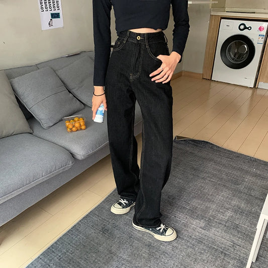 Vintage High Waist Women Black Jeans Fashion Streetwear