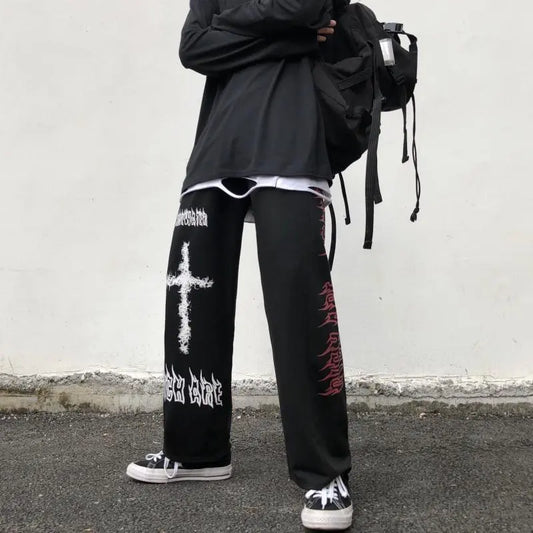 Goth Pants Streetwear Straight Casual Pants Male Harajuku