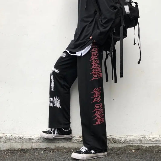 Goth Pants Streetwear Straight Casual Pants Male Harajuku