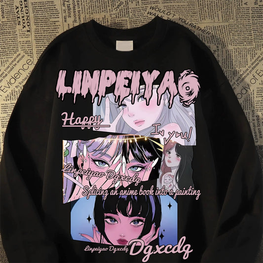 Anime Print Loose Sweatshirt For Unisex