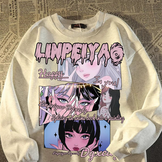 Anime Print Loose Sweatshirt For Unisex