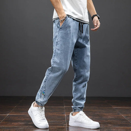 Summer Slim Drawstring Jeans Japan Harajuku Streetwear Denim Jeans Harlem