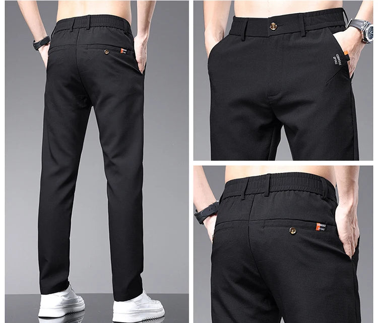 Men's Korean Style Ice Silk Office Casual Slim Fit Pants