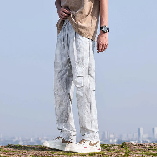 Ultra-thin Men's Baggy Casual Pants Loose Straight Wide Leg Pants Elastic Waist Cargo Trousers  Y2K