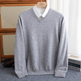 Pure Wool Pullover Men Basic Knitwear Sweater V-Neck