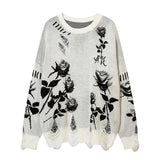 Woman Ripped Vintage Flower Sweater Autumn Winter Casual