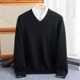 Pure Wool Pullover Men Basic Knitwear Sweater V-Neck