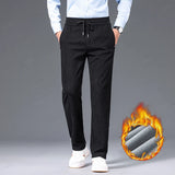 Winter Fleece Warm Thick Pants Men Business Elastic