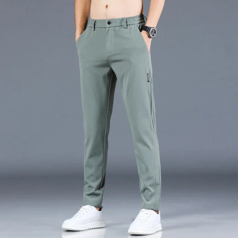 2024 Thin Ice Silk Stretch Men's Pants Casual Elastic Waist Smooth Trouser Pants