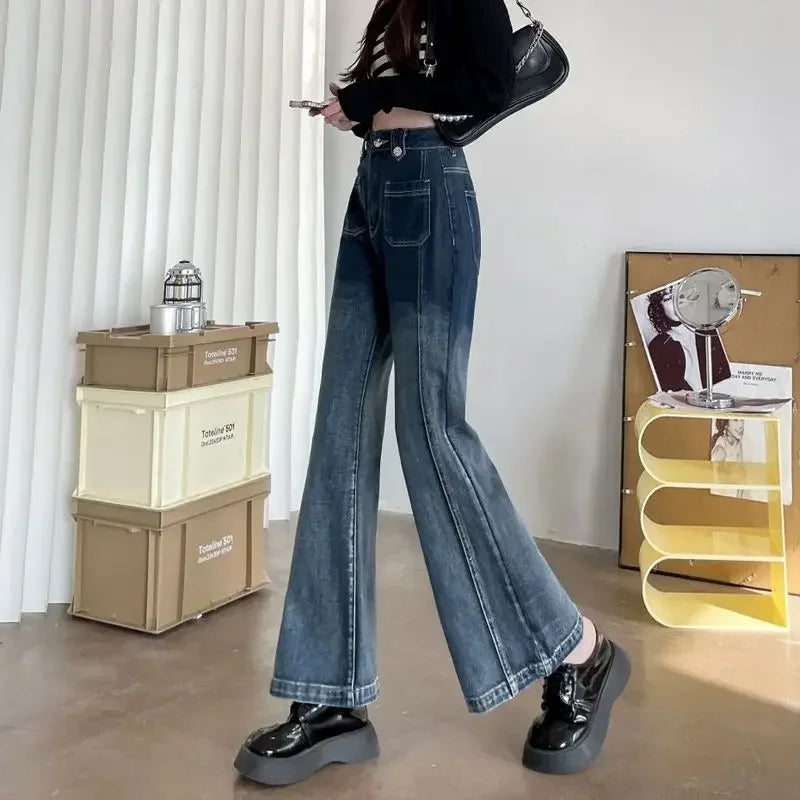 Bell Bottom with Pockets Trousers Unique  Aesthetic Emo A