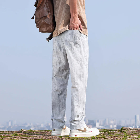 Ultra-thin Men's Baggy Casual Pants Loose Straight Wide Leg Pants Elastic Waist Cargo Trousers  Y2K