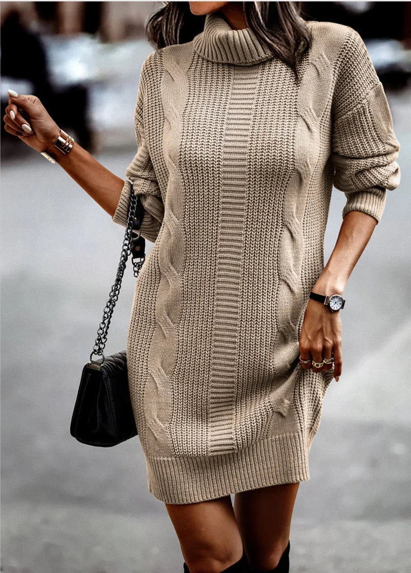 Turtleneck Wrap Hip Sweater Knitted Dresses Autumn Winter