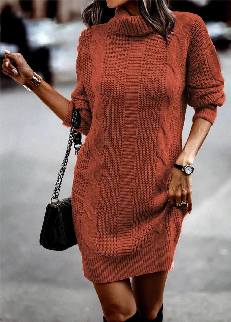 Turtleneck Wrap Hip Sweater Knitted Dresses Autumn Winter