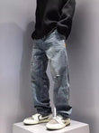 Men's Ripped Baggy Straight Vintage Denim Pants Streetwear