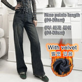 Fleece-lined Straight Denim Pants For Female Autumn Winter