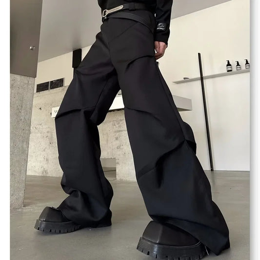 Elastic Waist Wide Leg Micro Flare Suit Pants