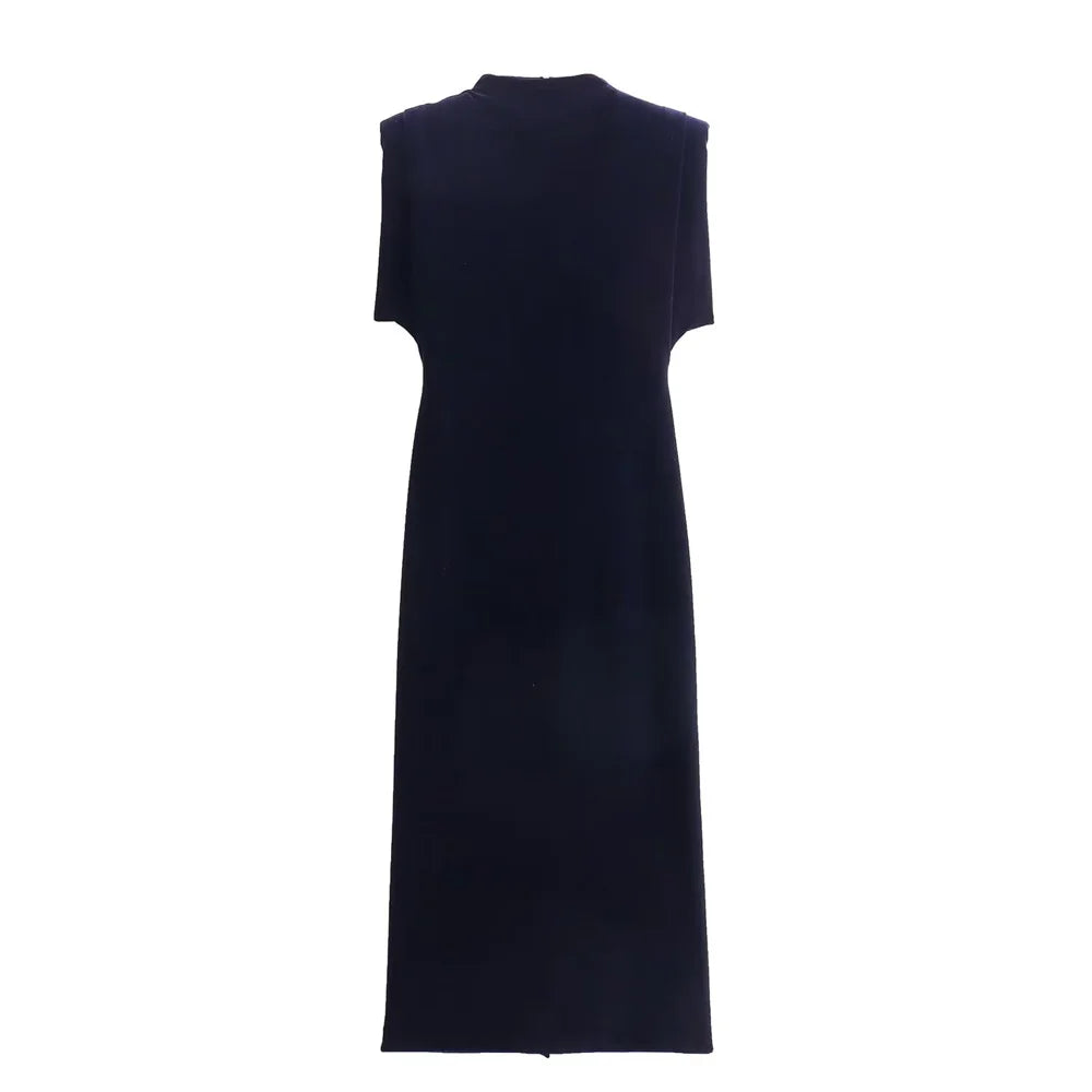 Women's European American Goose Velvet Cushion Midi Dress