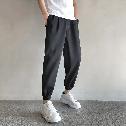 2022 Elastic Bottom Solid Color Trousers Soft Breathable Casual