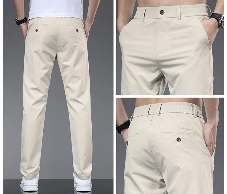 Men's Korean Style Ice Silk Office Casual Slim Fit Pants