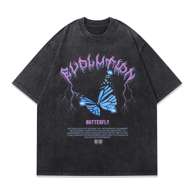 Vinrage Butterfly Evolution Streetwear Washed T Shirts