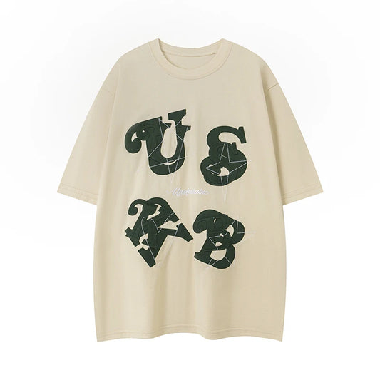 Men Trendy Letter Print Oversize Cotton Summer Tee