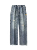 Men's Ripped Baggy Straight Vintage Denim Pants Streetwear