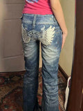 Embroidery Flare Jeans Y2K Vintage Baggy