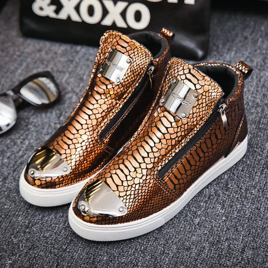 Golden Leather High-Top Sneakers