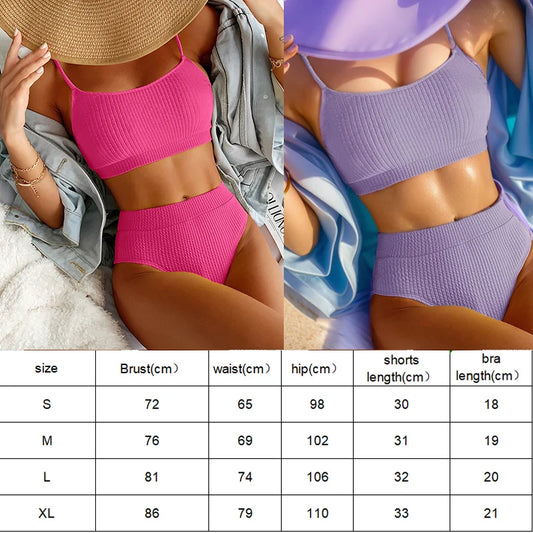 Swimming Suit Screw Thread Bikini Set 2 Pieces Sport Beach Suit  Women Sport