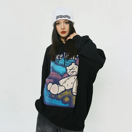 Women Emo Bear Graphic Hoodie Oversize Streetwear