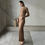 Autumn Winter Long Sleeve Pleated Knitted Maxi Dress