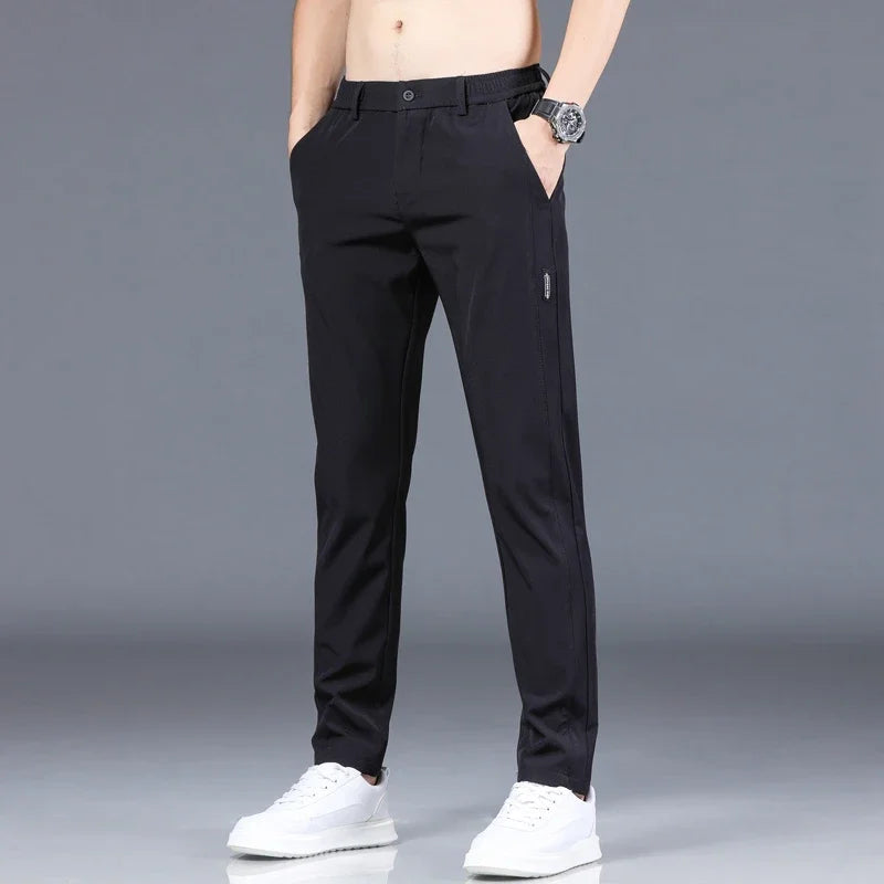 2024 Thin Ice Silk Stretch Men's Pants Casual Elastic Waist Smooth Trouser Pants