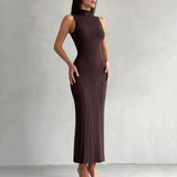 Summer Autumn Turtleneck Knitted Slim Fit Maxi Dress