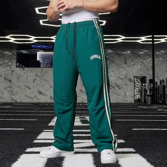 Sweatpants Gym Sports Fitness Splicing Strips Printing Mid Waist Casual Pants