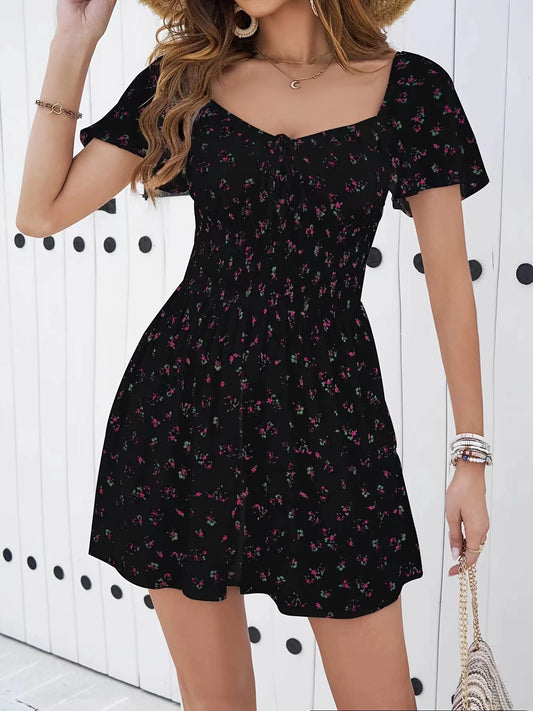 Floral Chiffon Night Dress With Ruffles