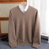 Pure Wool Pullover Men Basic Knitwear Sweater V-Neck