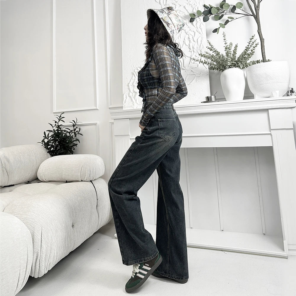 Fleece-lined Straight Denim Pants For Female Autumn Winter