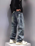 Men's Ripped Baggy Straight Vintage Denim Pants Streetwear