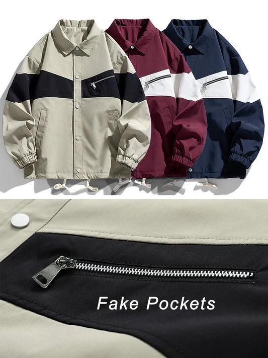 2024 Spring Men's Jacket Fashion Patchwork Shirts Collar Windbreaker