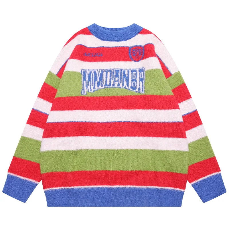 Women Colorful Striped Sweater Autumn Winter Pullover