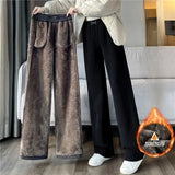 Winter Warm Thicken Straight Pants Women Casual Elastic