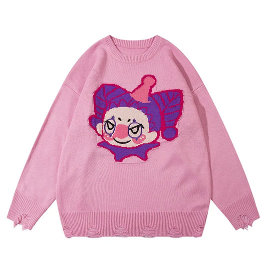 Women Clown Pattern Sweater Autumn Winter Streetwear