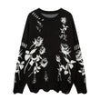 Woman Ripped Vintage Flower Sweater Autumn Winter Casual