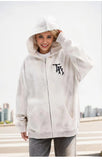 Women Vintage Letter Embroidery Zip-Up Hoodie Fashion