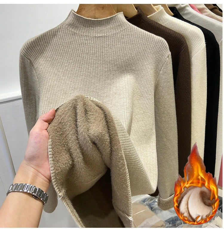 Turtleneck Winter Sweater Women Elegant Thicken