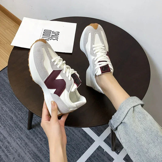 Low Heel Microfiber Fashion Sneakers Lace-up 2024 High Quality Shoes Female