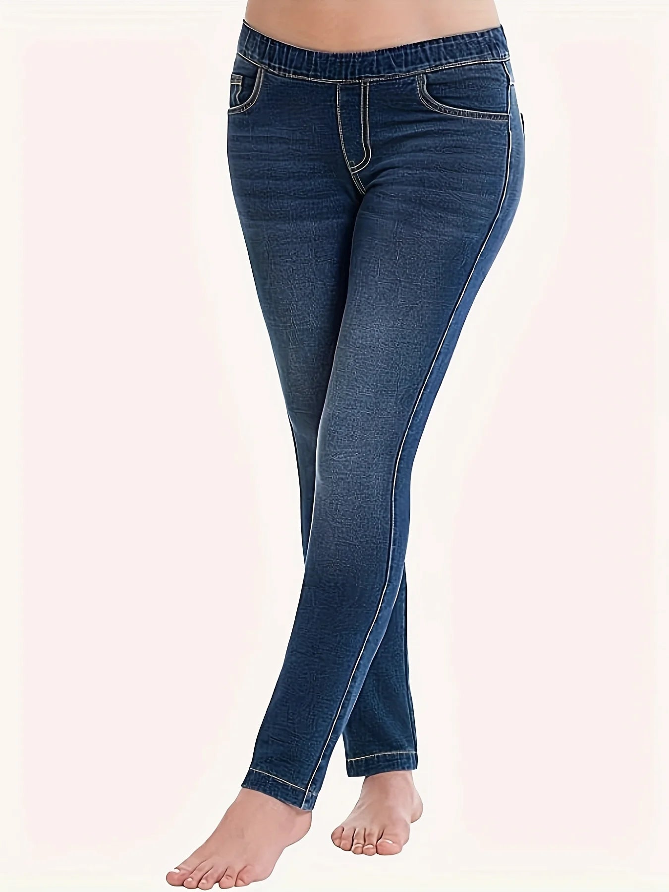 Women Stretchy Elastic Waist Skinny Jeans