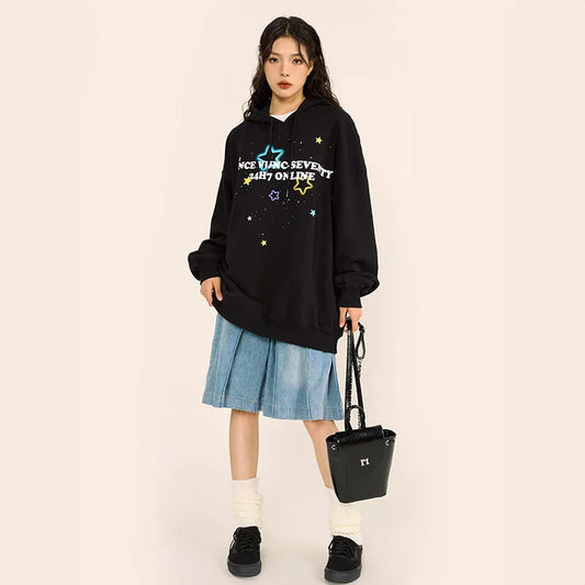 Women Letter Print Oversize Hoodie Star Harajuku