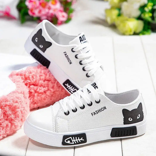 Cartoon Cat Flats Women’s Vulcanized Casual Sneakers