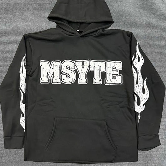 2024 Women Gothic Dark Hip Hop Flame Letter Hoodie